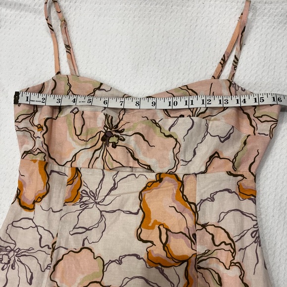 Amalie Linen Blend Peach Floral Print Midi Dress Size 6 Vacation Resortwear - Picture 7 of 17